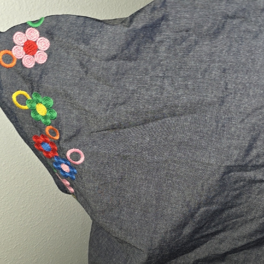 NWT Savanna Jane Dark Chambray V-Neck Tunic w/Multicolor Floral Embroidery Sz 1X - Picture 6 of 7